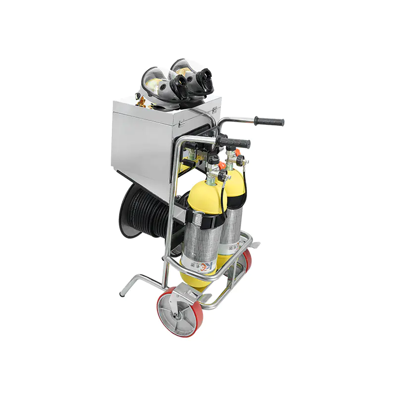 Hindi kinakalawang na asero trolley Mounted Mobile Gas Supply SCBA na may foot preno dalawang silindro